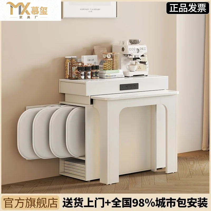 Dining table retractable island household folding small apartment slate dining table