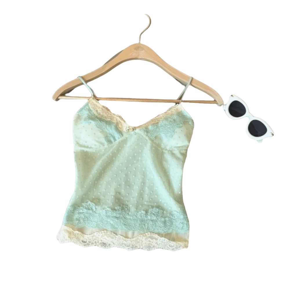 Slim Fit Women’s Tank Tops Breathable Spaghetti Strap Double-layer Polka Dot Crop Tops Sexy Versatile Summer Lace Camisole