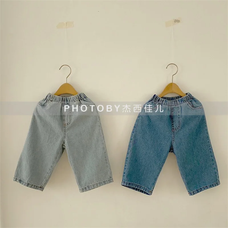 Kids Pants Children Korean Spring New Trousers Boys Girls Wide Lege Simplicity Fashion Elastic Waist Causal Washing Jeans