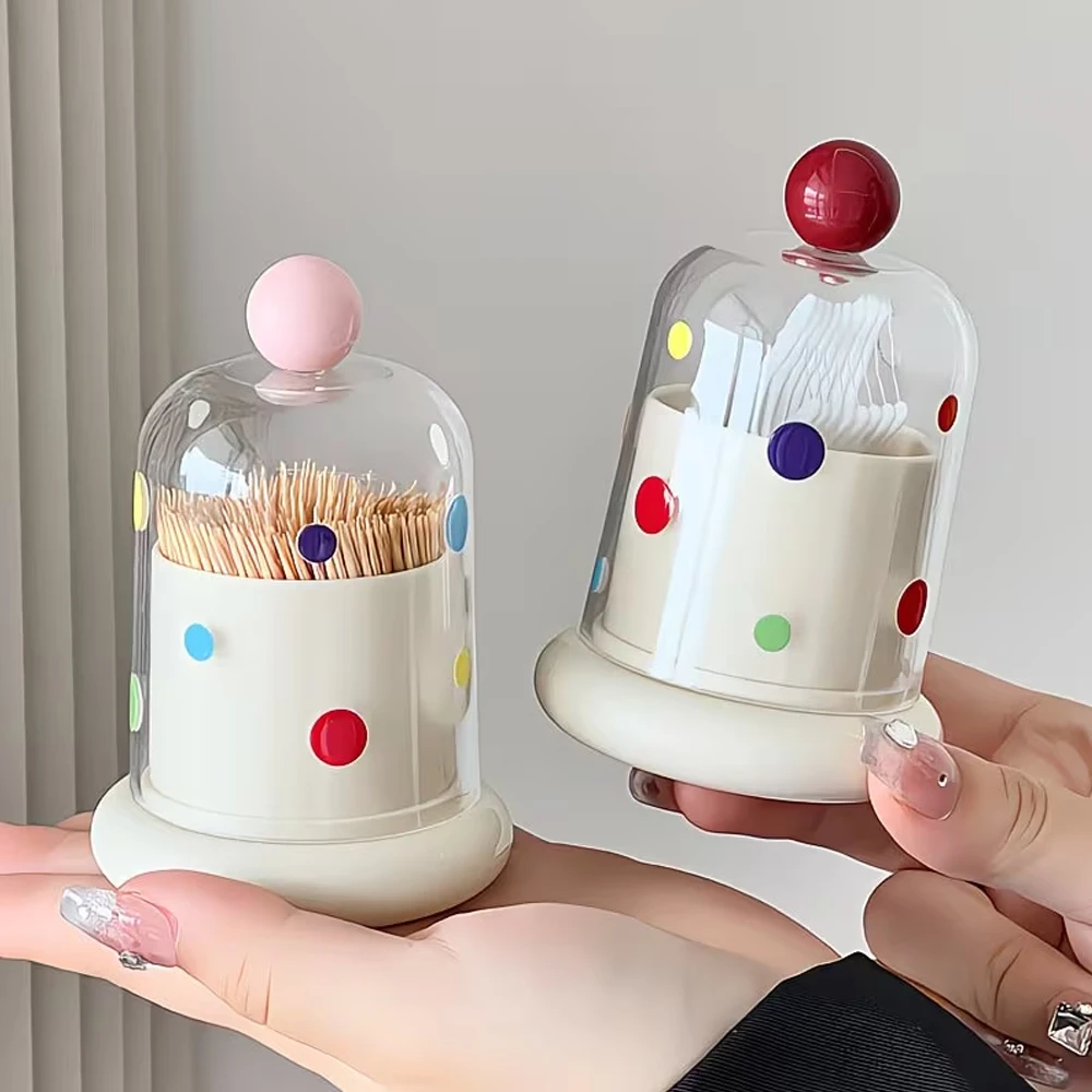 1-Piece Multifunctional Acrylic Storage Box, Polka Dot Decoration with Dust-Proof Transparent Dome Lid, Cotton Swab and Toothpick Storage Jar, Stylish Organizer for Dressing Table and Bathroom