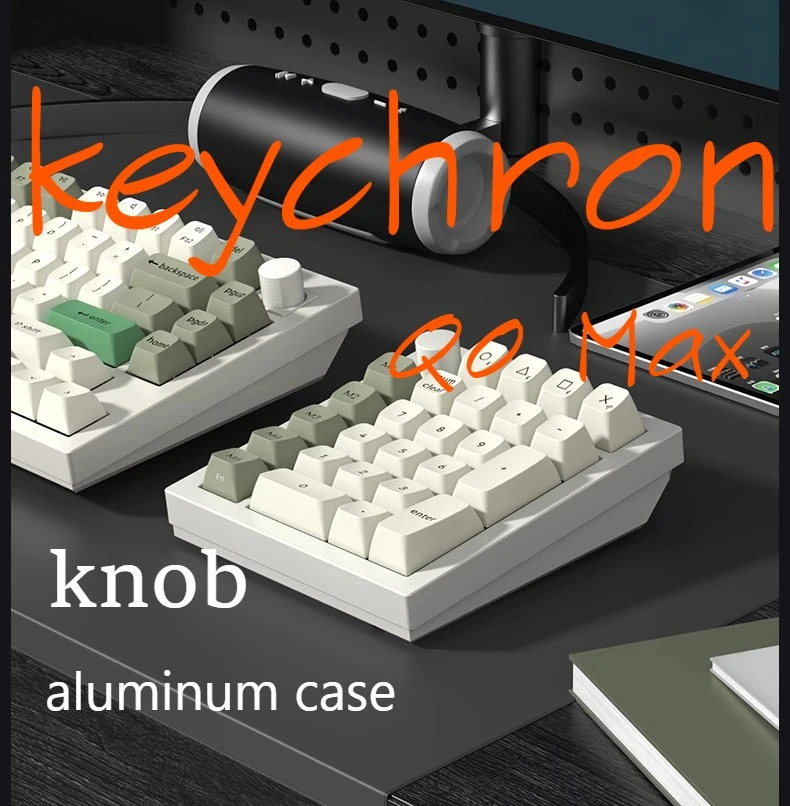 

Колпачки для клавиш Keychron Q0 Max QMK Трехрежимный беспроводной механический номерной блок с ручкой Bluetooth 2,4G QMK/VIA и колпачками для клавиш в алюминиевом корпусе