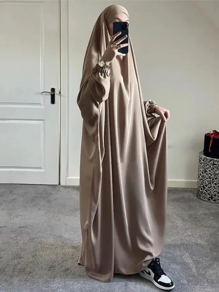 Eid Hooded Abaya Muslim Women Prayer Garment One Piece Jilbab Overhead Khimar Hijab Dress Ramadan Gown Niqab Islamic Clothes