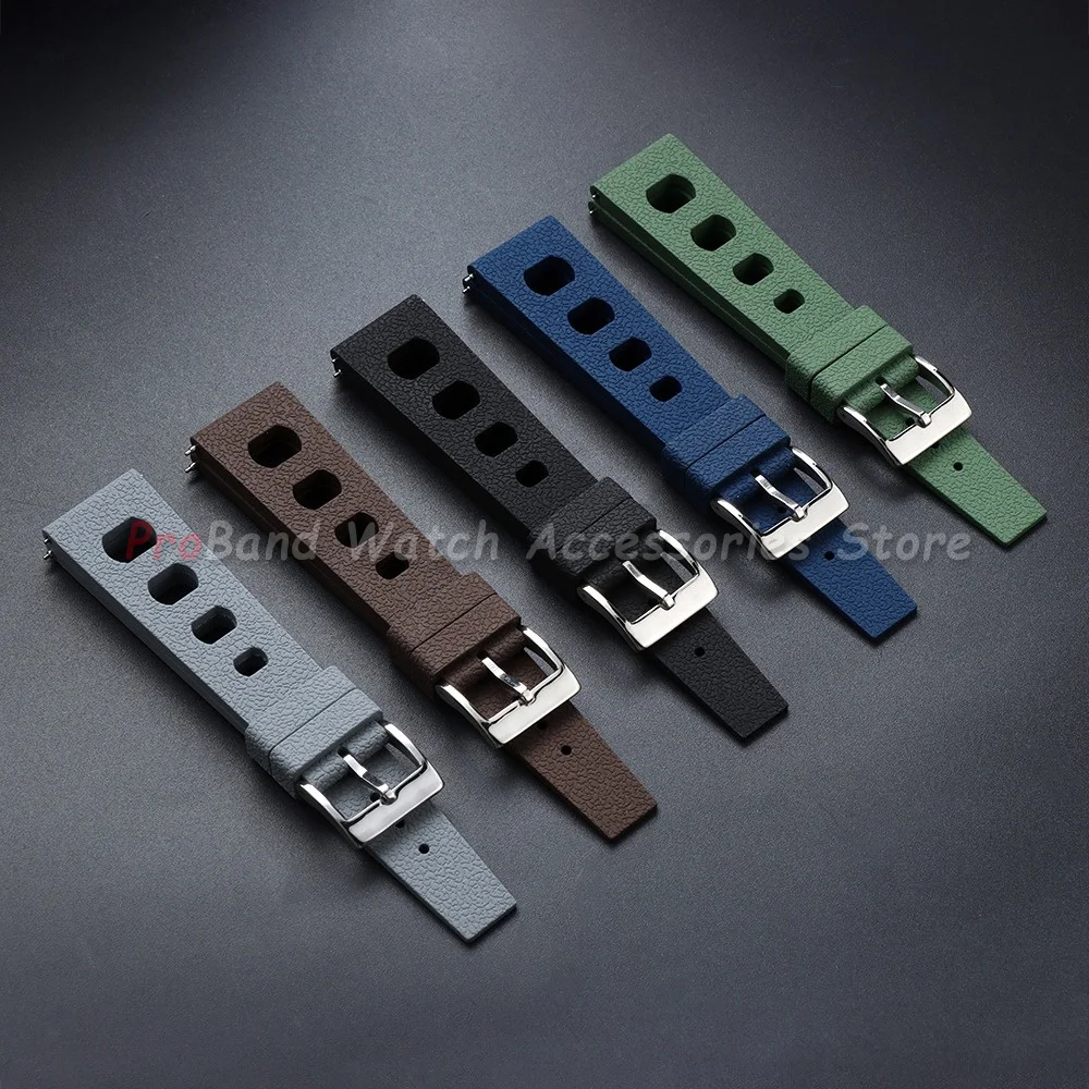 Perforation Fluoro Rubber Watch Strap 20mm 22mm Quick Release FKM Watch Band for Smartwatch Traditional Diving Watch Accessories