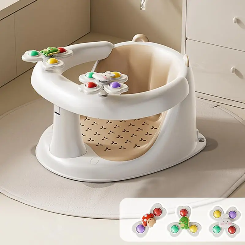 Sedile da bagno per bambino Supporto da bagno per bambino Sedile da bagno antiscivolo con giocattoli rotanti per 1-3 anni Per il comfort del bagno per l'hotel