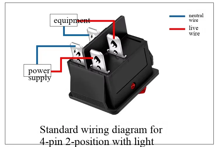 KCD4 Wippschalter 16A250V Power-Reset-Taste mit 4 oder 6 Pins, 2- oder 3-Positionen, in verschiedenen Farben erhältlich, mit oder ohne Beleuchtung – Detail 7