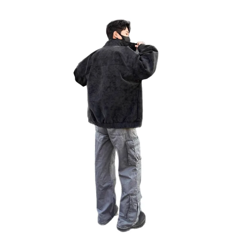 Jaqueta de couro pu masculina outono e inverno gola alta americana retrô roupa de trabalho jaqueta de couro masculina roupas masculinas