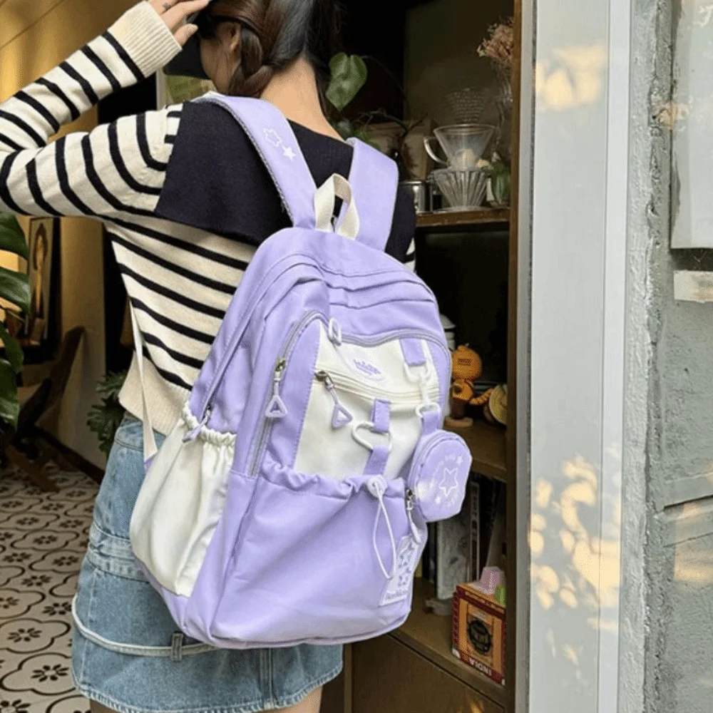 Sweet Star Women Backpack Cartoon Korean Style Nylon Shoulders Bag Large Capacity Harajuku Student Schoolbag