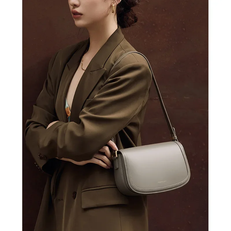 ZR DIARY Leather Saddle Bag Women Autumn Winter Sewing Square Messenger Bag Cowhide Ladies Shoulder Bag 3233-40