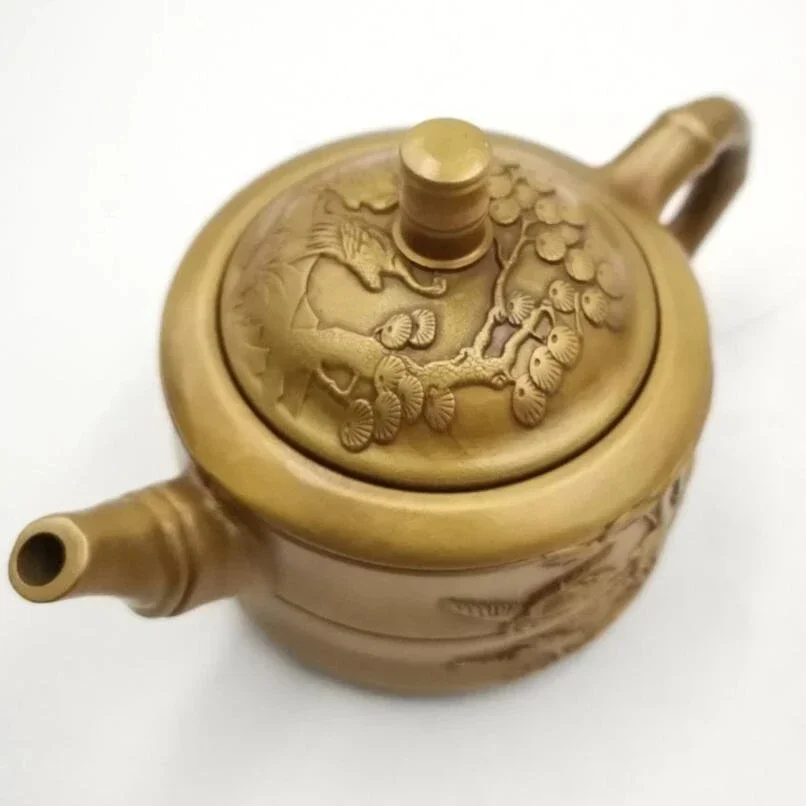 

Китай латунный бамбуковый журавль чайник маленькие поделки статуя