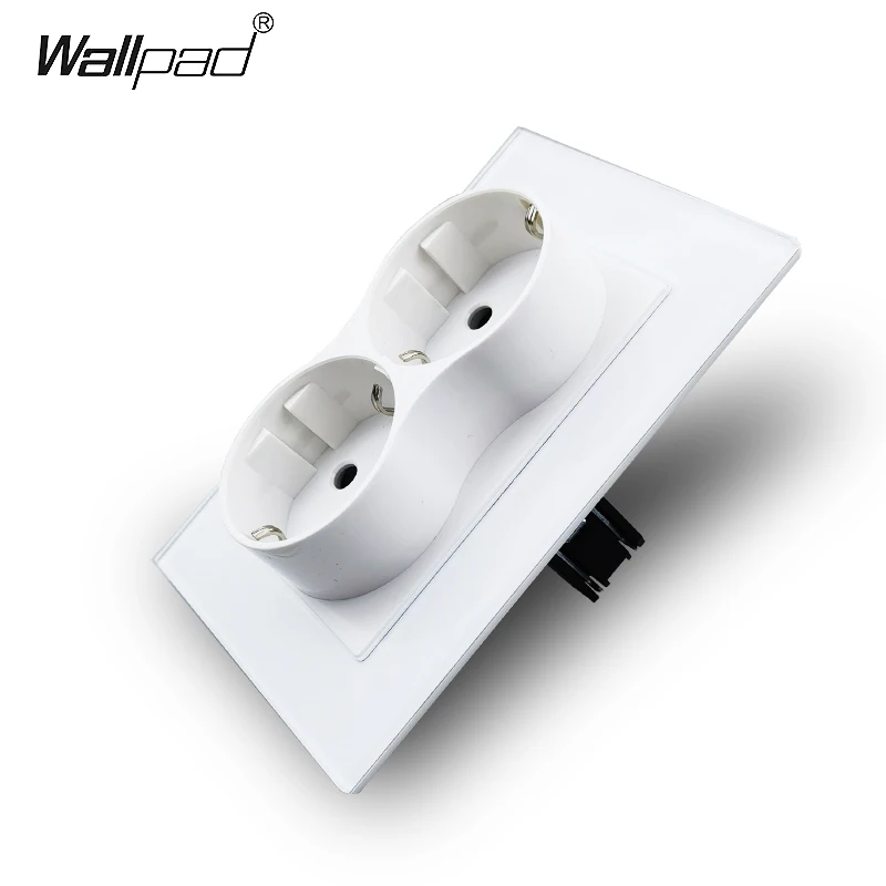 120mm Double EU Sockets for Single Box Gold Tempered Glass Panel 2 European Russia Power Outlets with Claws