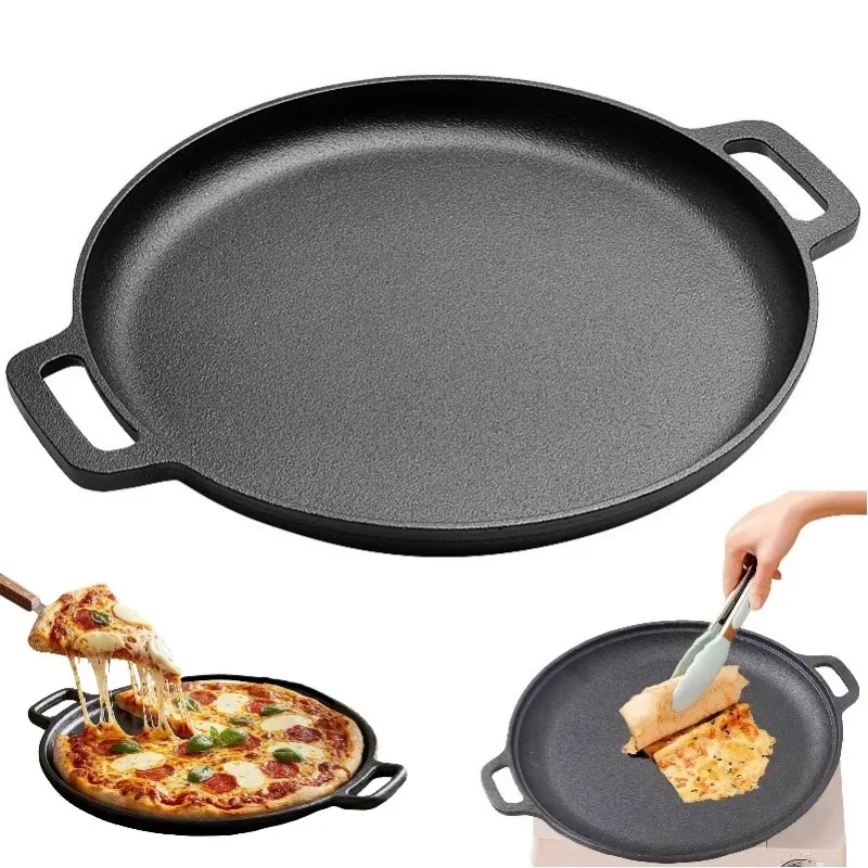 28cm Gusseisen-Bratpfanne Antihaft-Pizzapfanne Eierpfanne Pfannkuchenpfanne Steakpfanne Runde Grillplatte für Crêpes Pizza BBQ Camping Bratpfannen
