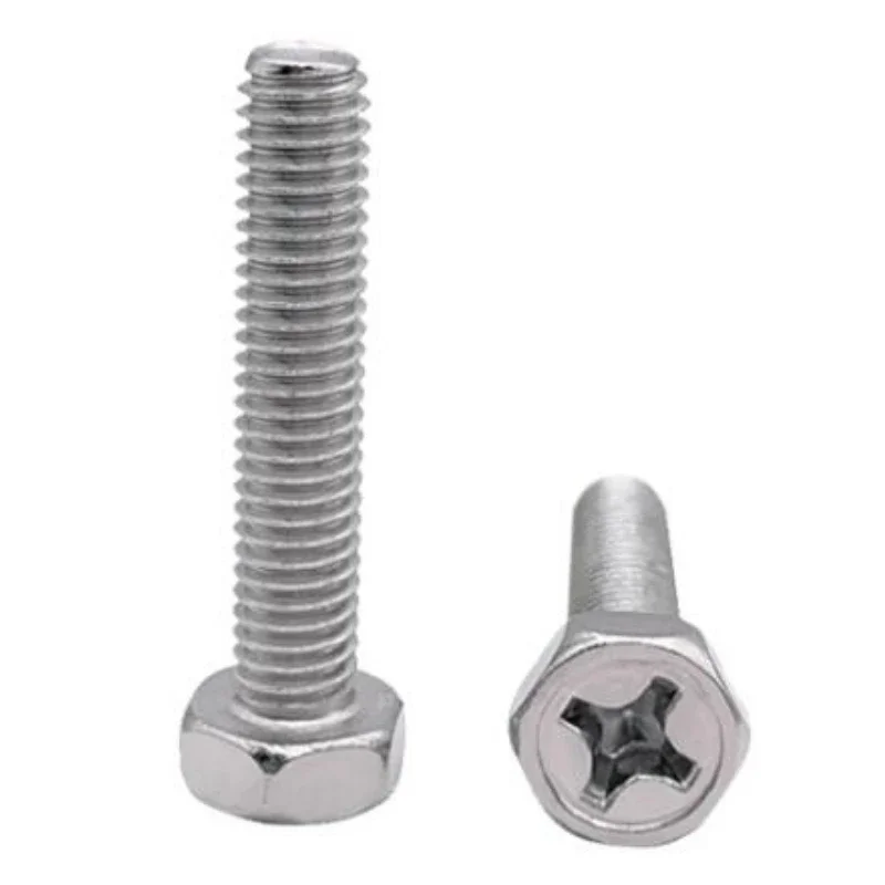 20-200pcs M3 M4 M5 M6 M8 304 Stainless Steel GB29.2 Cross Hex Head Screw Phillips Outside Hex Bolt Thread Length 5mm-100mm