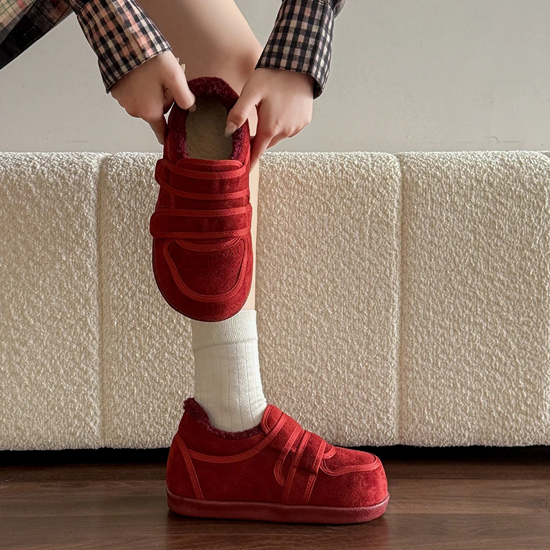

Полуботинки, с круглым носком, флисовые, теплые, универсальные, удобные, противоскользящие, дышащие, спортивные и повседневные женские одинарные туфли