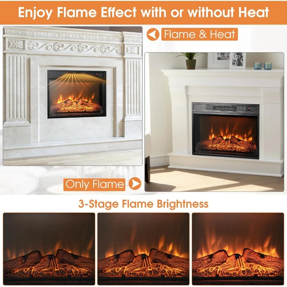 23 Recessed Electric Fireplace Heater with 3 LED Flames, Remote & 6H Timer, Indoor Use