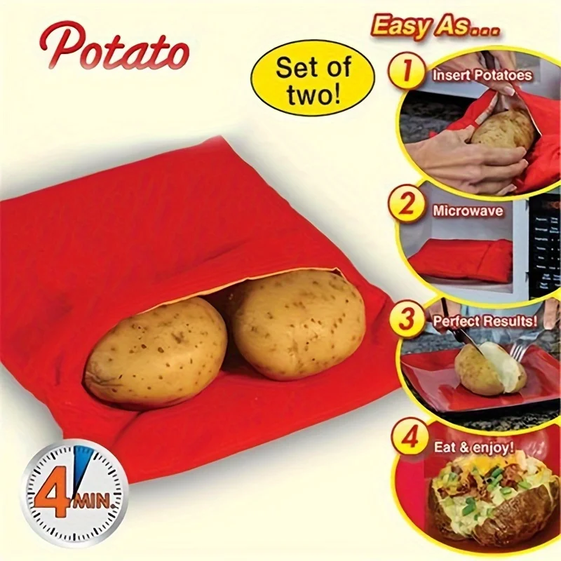 Microwave Potato Bag Reusable Express Microwave Potato Cooker Bag Baked Potato Cooker Perfect Potatoes 4 Minutes Red Baked Pouch