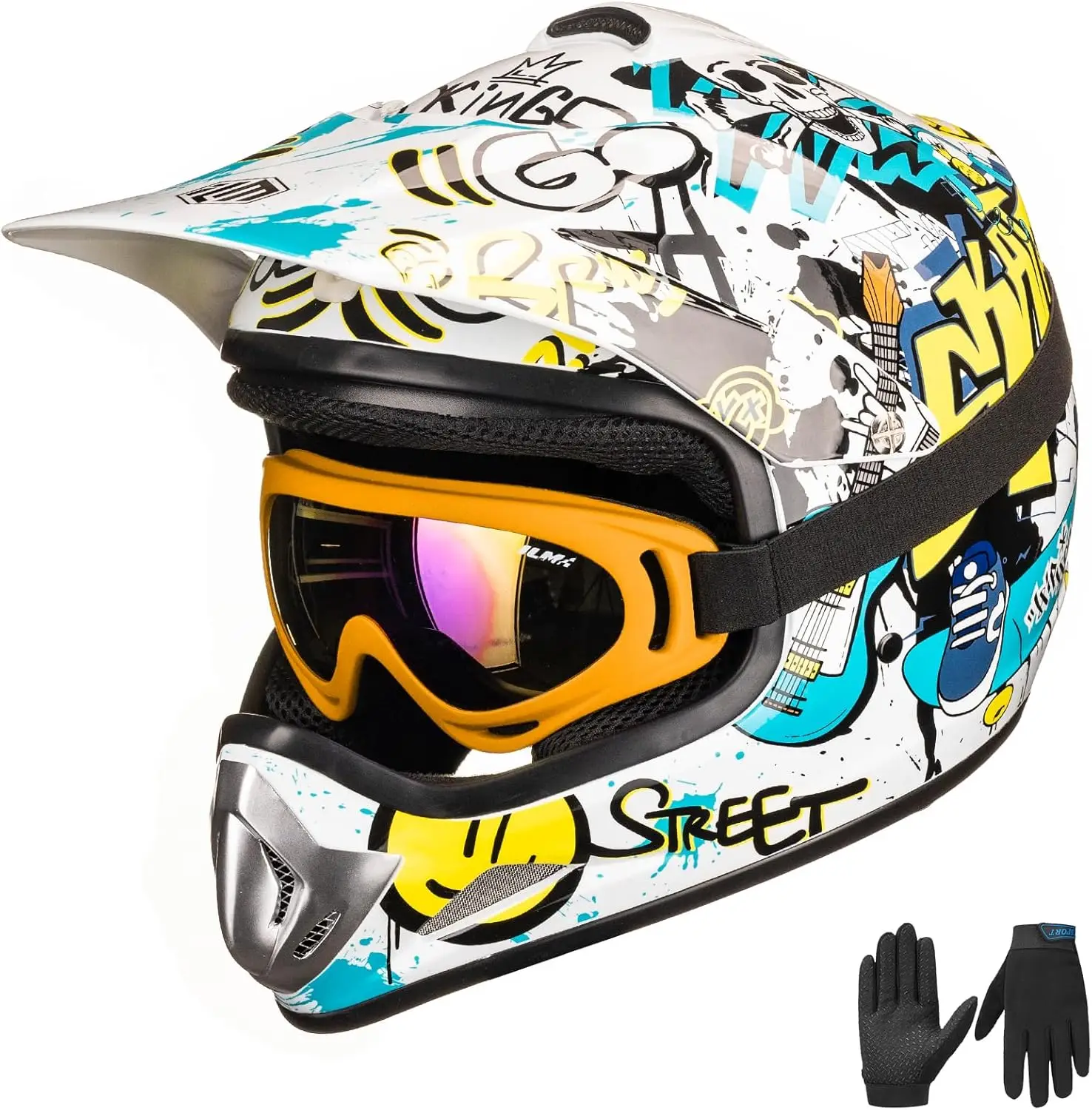 

Youth Kids Dirt Bike Helmet ATV Motocross DOT Off-Road Street Full Face Protective Gear