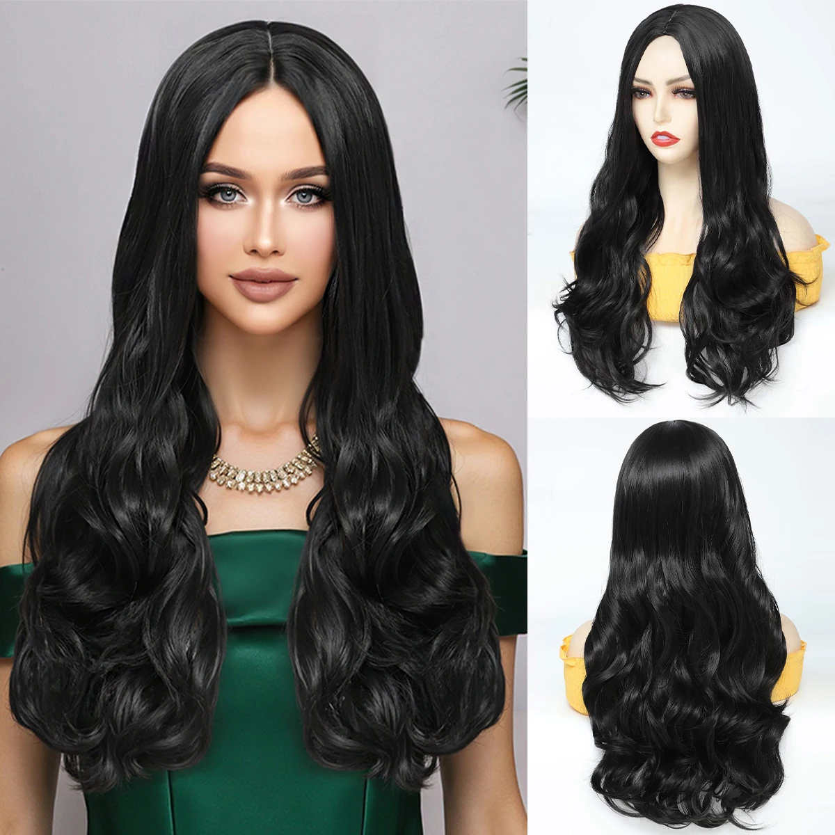 

Покрытие на голову, черный, большая волна, ежедневные длинные вьющиеся волосы, европейский и американский парик Парик из синтетического волокна