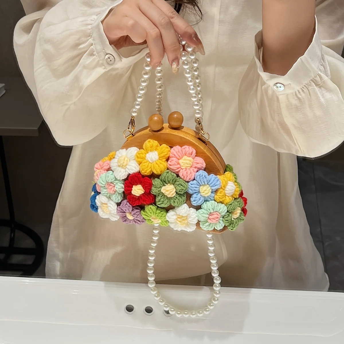 

[Summer Fairy Bag] New Summer Fairy Bag, Small Fresh Handbag, Pearl Chain Shell Bag, Foreign Flowers Literature And Art Small