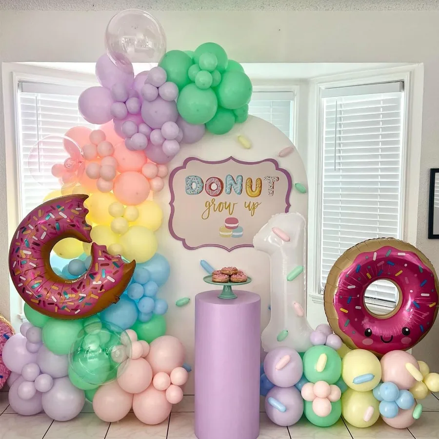 파스텔 도넛 풍선 아치 가랜드 키트 159개 마카롱 색상 무지개 풍선 아이스크림 호일 풍선 소녀들을 위한 도넛 성장 기념 파티