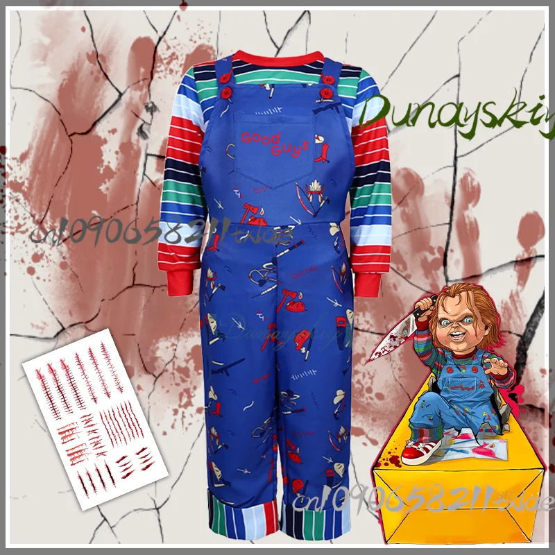 

Призрак, потому что Baby Chuckyyy, карнавальный костюм на Хэллоуин, майка, комбинезон, набор тату-наклеек, фильм ужасов, карнавальный костюм для косплея