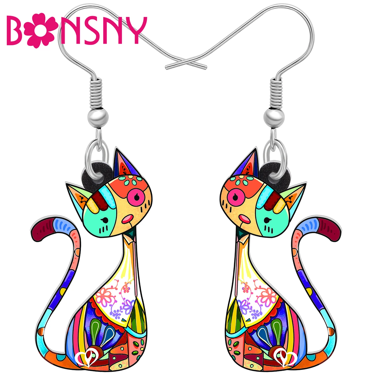 Bonsny-pendientes de acrílico con forma de gato para mujer y niña, aretes colgantes de animales, decoraciones coloridas, regalos de moda, joyería