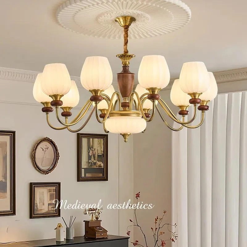 Medieval Style Chandelier Living Room Decor Led Lights Study Bedroom Solid Wood Light Fixture Full Spectrum Hanging Lamps 2026