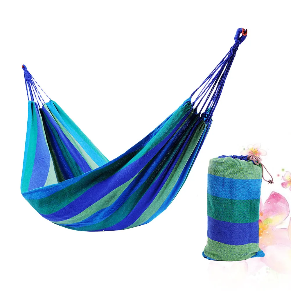 1Pcs Camp Hammock For Outdoor Camping Couples Double Thick Canvas Rainbow Pattern Lightweight Hanging Sleeping
