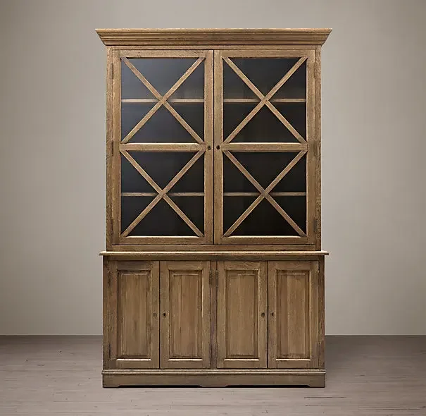 American light luxury solid wood glass door bookcase multi-layer floor shelf European retro bookcase study simple furniture