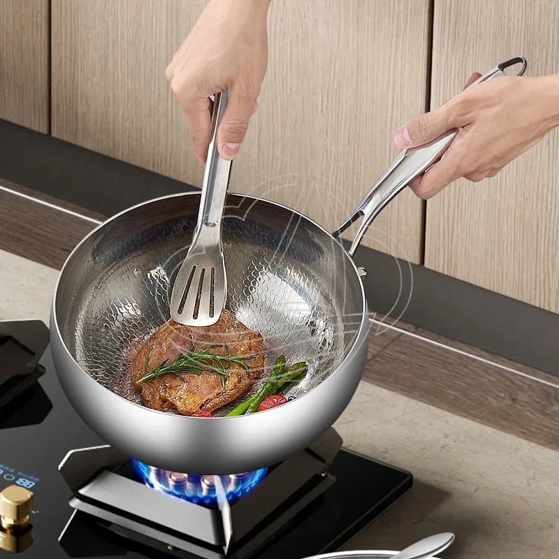 Thick Multi-layer Steel Hammered Wok Non-coating Dual Physical Non-stick Pot For Cooking Soup Frying