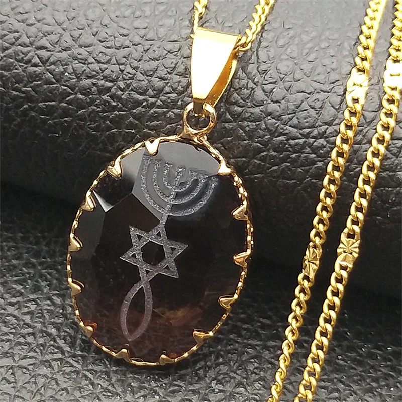 الشمعدان ستار ديفيد اليهودية ماجن يهوديكا العبرية الزجاج قلادة للنساء الرجال الفولاذ المقاوم للصدأ إسرائيل الإيمان مصباح مجوهرات هانوكا