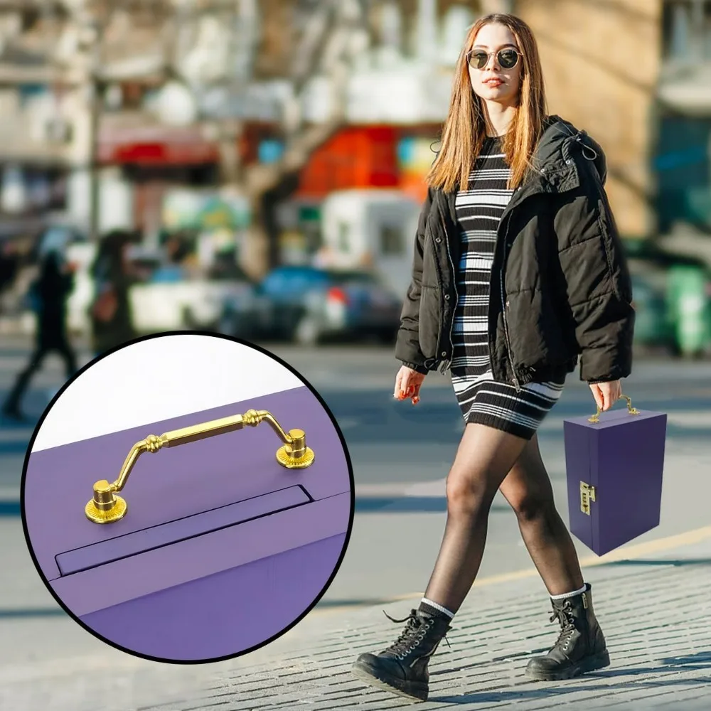 Locking Bamboo Box Gift Set,Purple tool box,2024 Decorative Home Box With Combination Lock,Locking Bamboo Box with Jars,stickers