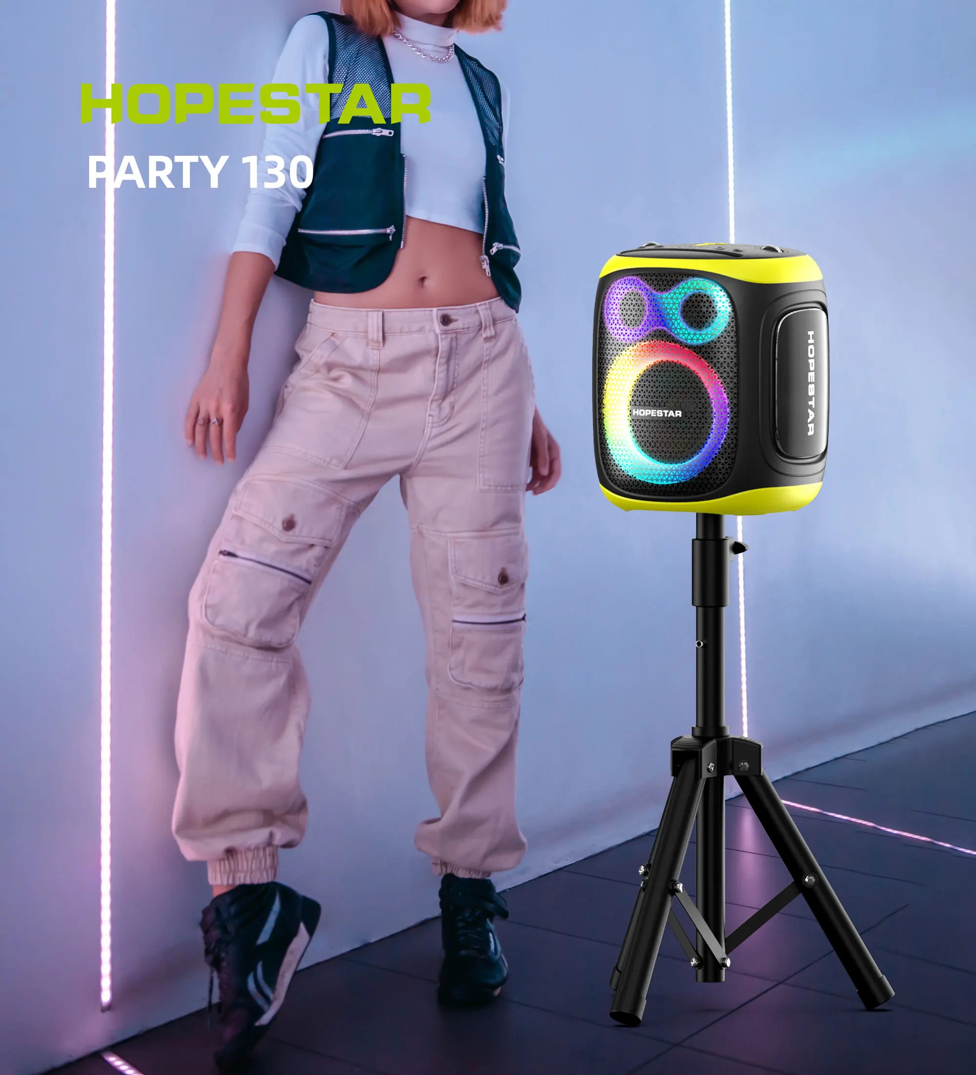 

HOPE STAR PARTY130 120W Portable Speaker IPX6 Waterproof, Loud Sound, Deep Bass, RGB Lights, TWS Stereo Pairing for Outdoor