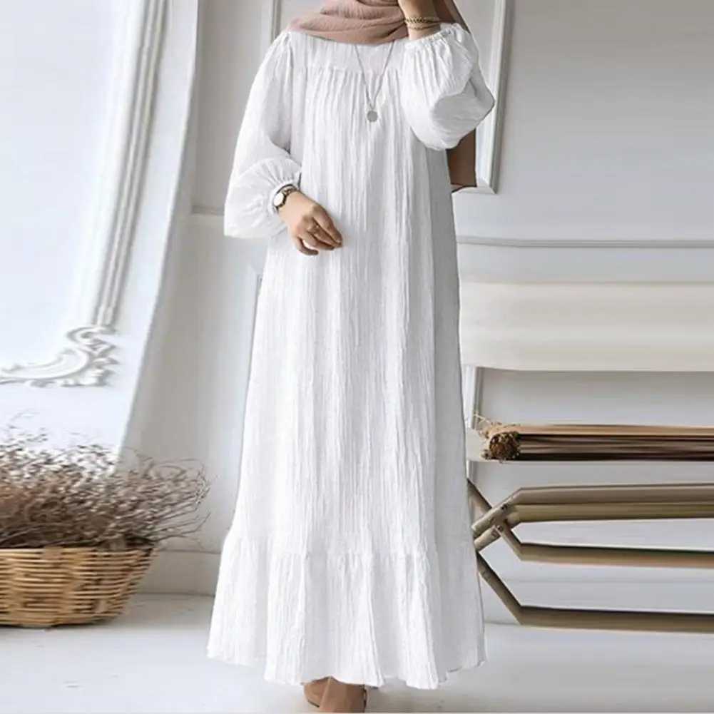 Layered Ruffle Hem Long Robe Dress Women Dress Round Neck Puff Long Sleeve Maxi Dress Ruffle Hem Puff Sleeves Holiday Dresses