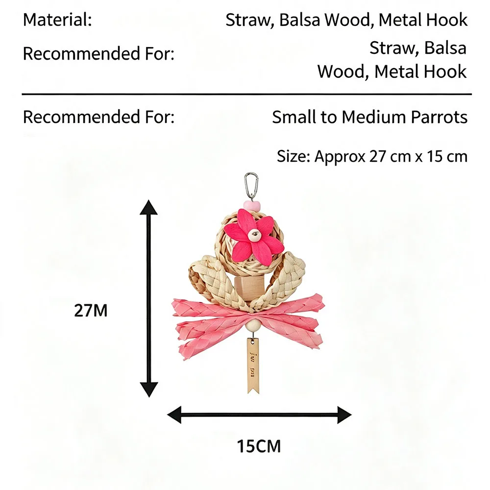 Parrot Chew Toy, Natural Straw Wood Bird Toy, Hanging Foraging Toy for Parakeet, Cockatiel, Conure, Lovebird-Random Color
