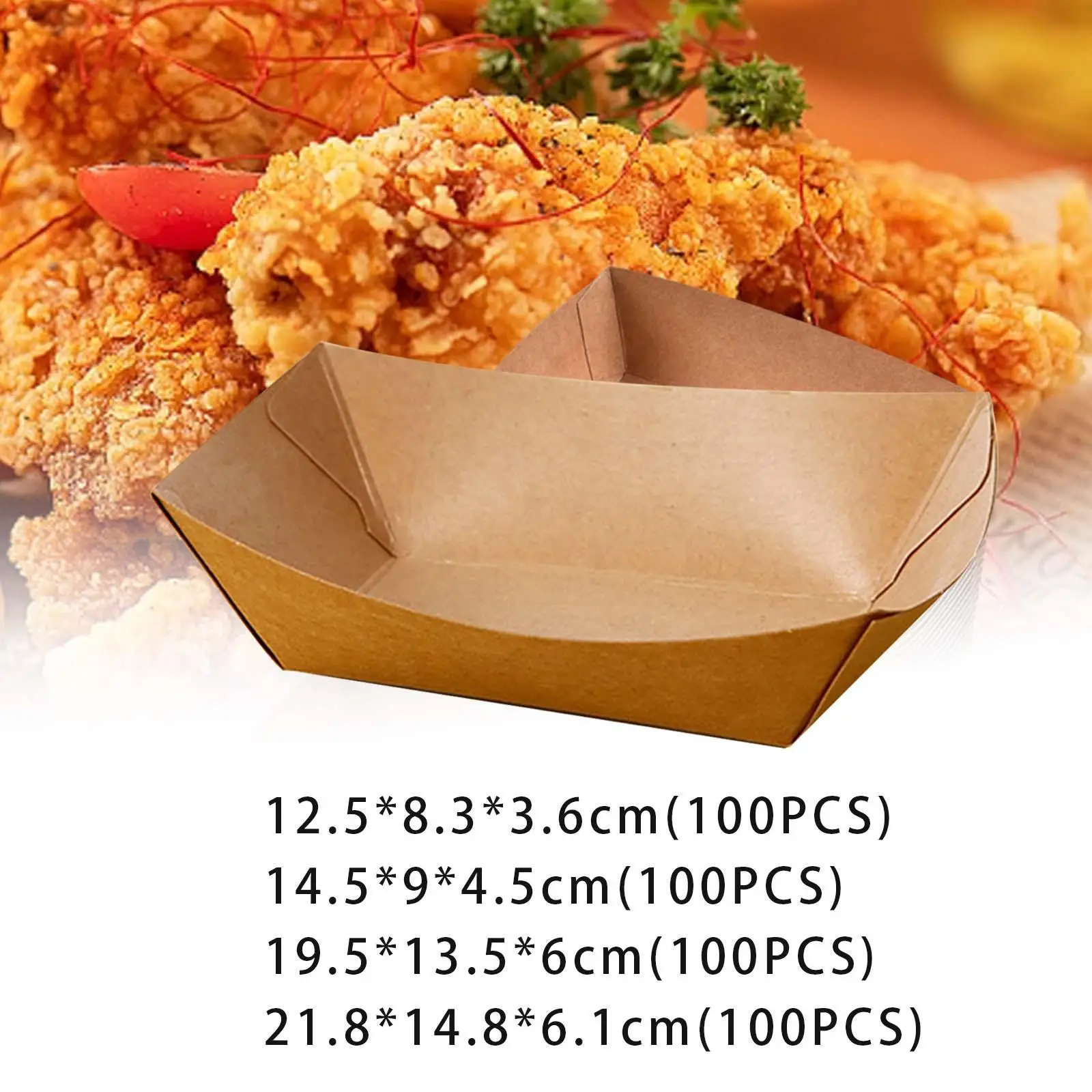 100 Pieces Disposable Serving Tray, Paper Food Boat Holder, Kraft Paper Trays for Food, Nachos, Fruit Salad,