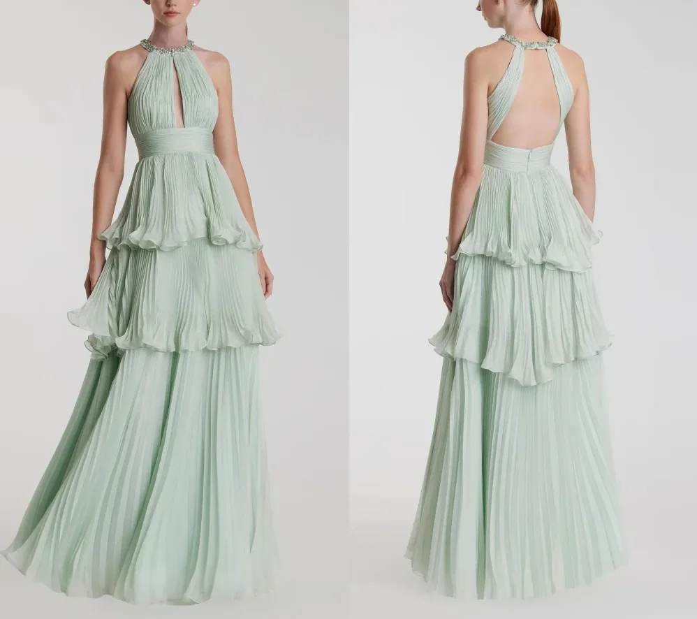 Adore personnalisé élégant Style moderne de haute qualité formelle en mousseline de soie plissée a-ligne licou longues robes sur mesure Occasion bal