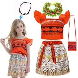 2024 Disney Girls Moana Fantasy Children Summer Flying Sleeve Carnival Costume  Kids Princess Party Elegant Dress Vaiana Clothes