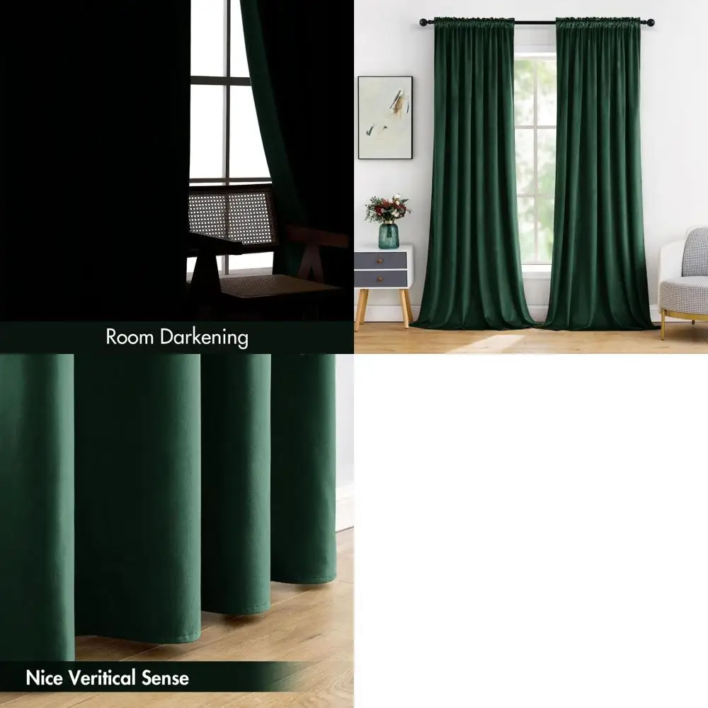 

Теплоизолированные изумрудно-зеленые бархатные шторы, длина 96, затемняющие панели для спален и гостиных, набор из 2 шт.