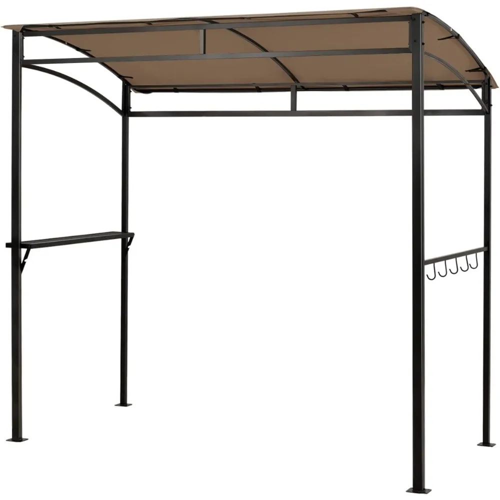 

7ft Grill Gazebo, Patio Barbecue Canopy with Serving Shelf and Storage Hooks, Curved Grill Shelter w/Heavy-Duty Steel Frame Sun