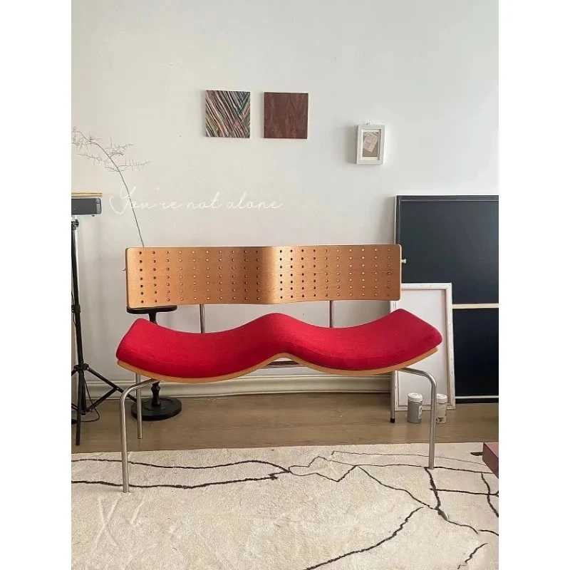 

Mid-Ancient Silent Wind Wave Couch Living Room Retro Solid Wood Hole Two-Seat Dining Chair