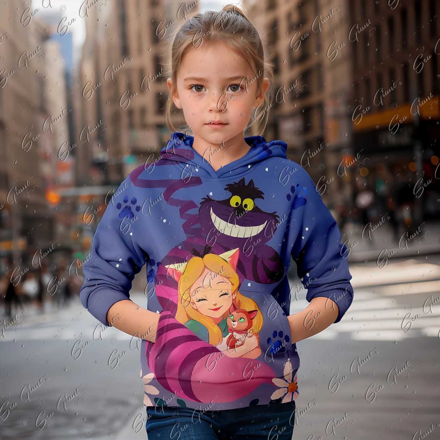 New Cartoon Alice in Wonderland Print Children Clothes Girl Hoodies Kids Outdoor Boy Sweatshirt Tops Child New Hoodie Children\'s