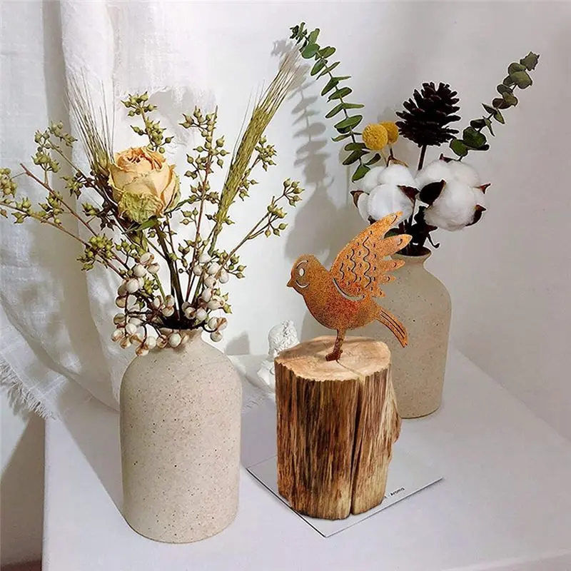 ABPP Rusty Metal Bird Garden Fence Decor Woodpecker Gardening Country Robin Art Metal Yard Decoration Bird Steel