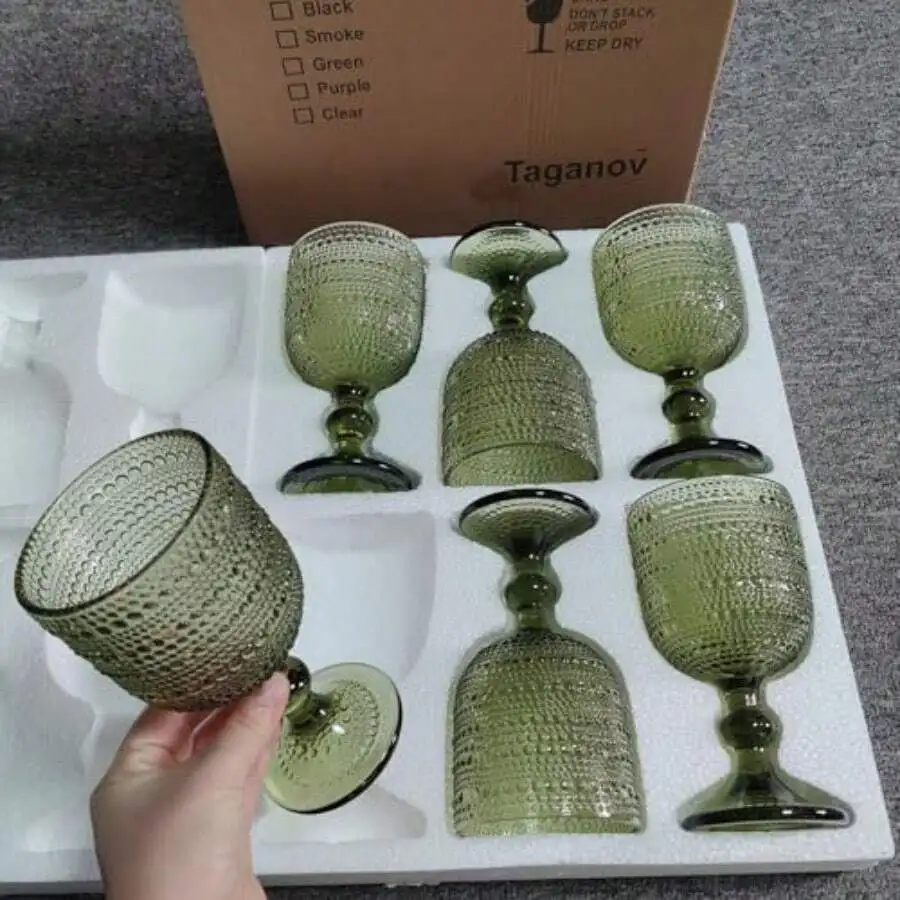 New Product Introductory Price Glasses Drinking Wine Water Goblets Green Glassware Set Of 6 Vintage Stem Glasses Stemware 12 Oun
