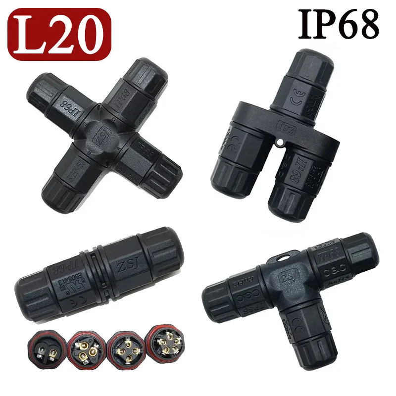 IP68 L20 Cable Connector 2 3 4 5 Pin Connector for Light Power Drive 2/3/4Way Screw Wiring Joint Junction BoxOutdoor Waterproof
