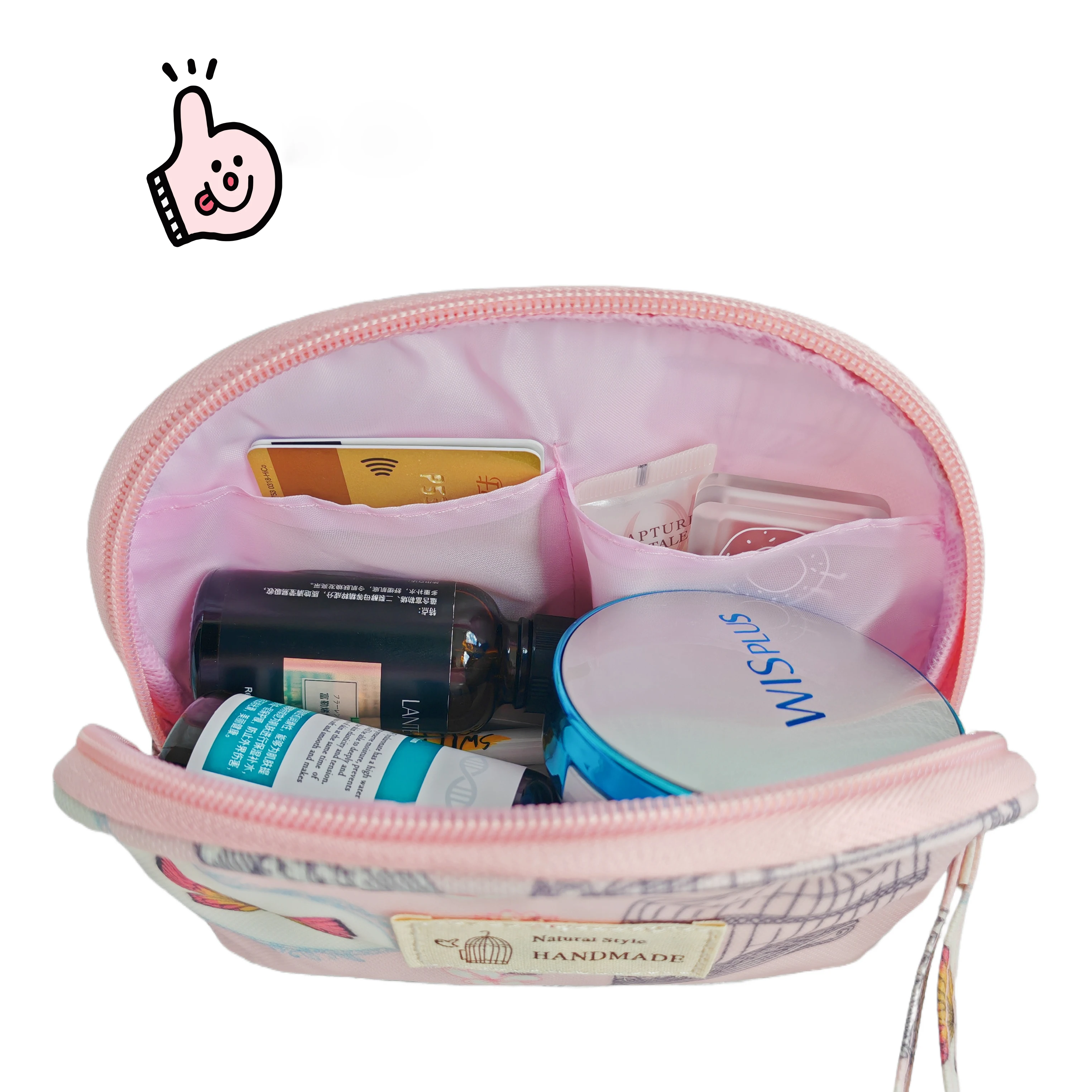 Fashion Half Round Style Women's Makeup Bag Waterproof Oxford cloth change storage bag with wristband Zipper Handbag