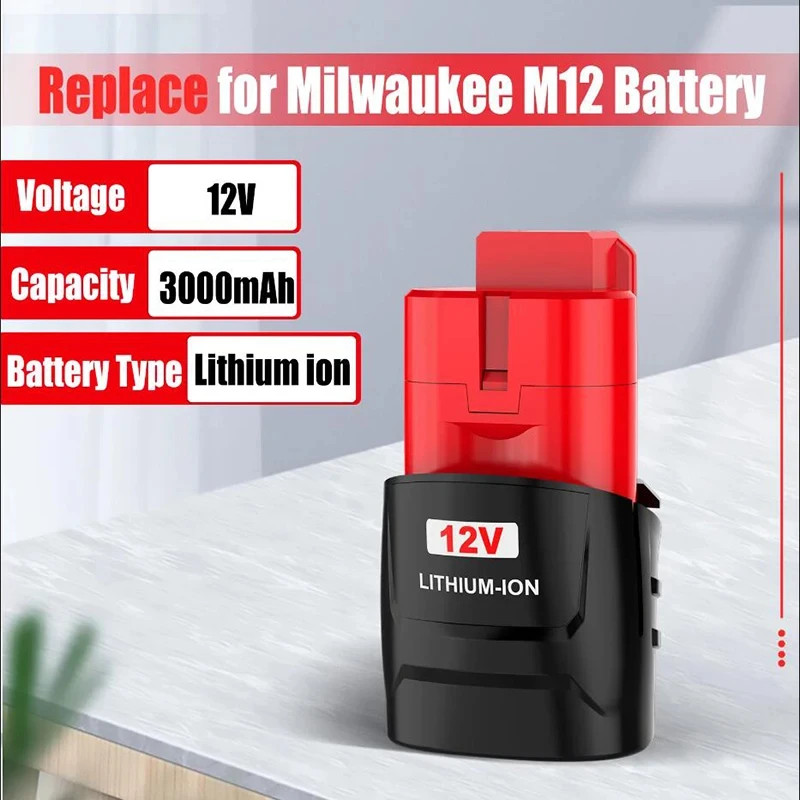 بطارية قابلة لإعادة الشحن لأداة Milwaukee M12 ، 3 أمبير ، 6.0 أمبير ، 12 فولت ، 48-11-، 48-11-، 48-11-2401MIL-12A-LI