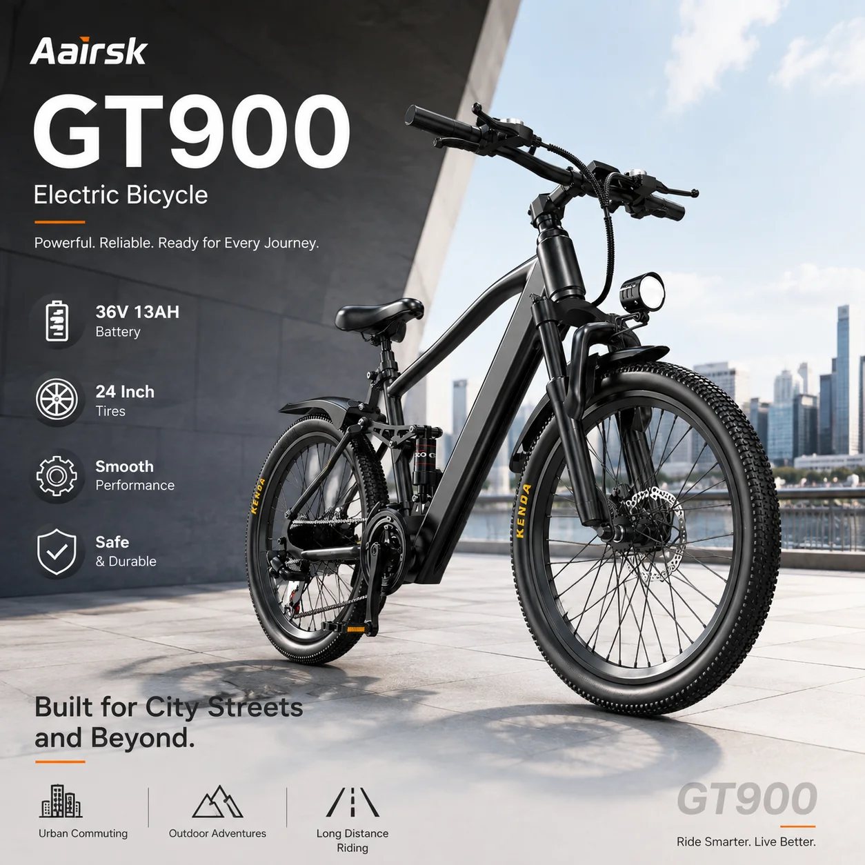 Aairsk GT900 Elektrofahrrad mit 36V13AH herausnehmbarem Akku, E-Bike für Erwachsene, 24 Zoll Allterrain-Reifen, Elektrisches Fahrrad