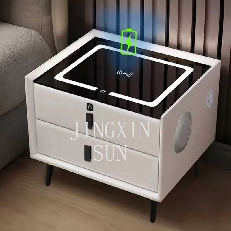 Double Side Table Minimalist Rechargeable Furniture Led Smart Bedside Table With Wireless Charging USB Creative