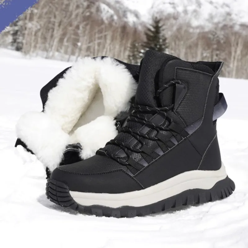 

Winter High Top Wool Men Snow Boots Plush Warm Coldproof Ankle Boots Russian Outdoor Hiking Cotton Shoes
