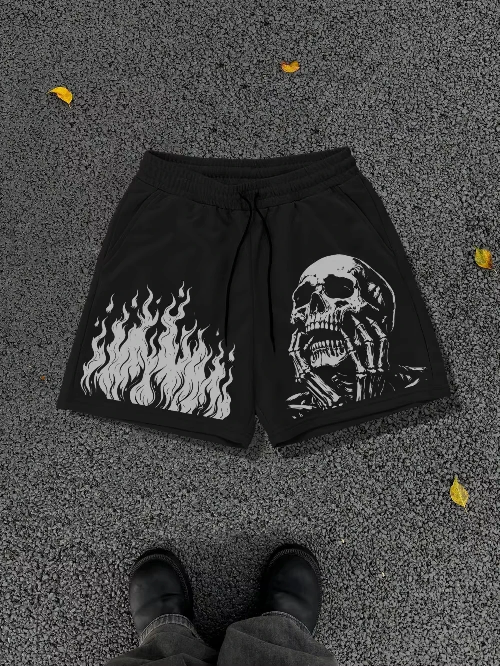 

European and American Men's Summer Flame Skull Print Shorts with Street Style, Suitable for Daily Exercise and Fitness